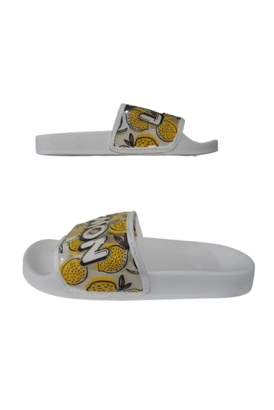 GEZER Kadın Beyaz Limonlu Ultra Hafif Günlük Şık Terlik gzerr015-031