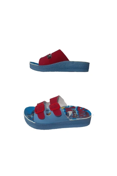 GEZER Unısex Çocuk Mavi-Kırmızı Çift Tokalı Ultra Hafif Günlük Terlik gzeer45-77 - Resim 4