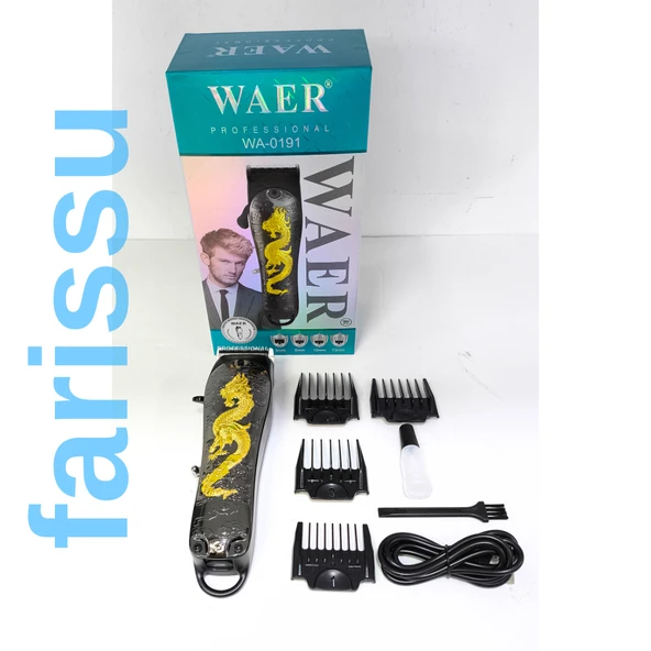WAER Profesyonel Şarjlı Saç Sakal Tıraş Makinesi - WA-0191 Altın Ejderha Tasarımlı