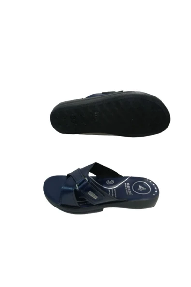 GEZER Ge082-10 Kadın Lacivert Ortapedik Çapraz Bantlı Yürüyüş Terlik - Resim 4