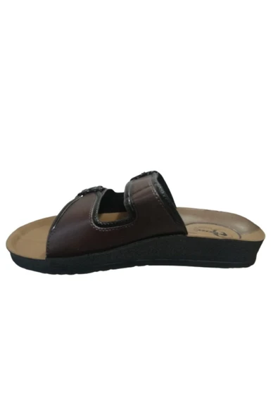 GEZER Ge072-10 Erkek Kahverengi Çift Tokalı Günlük Yürüyüş Terlik - Resim 3