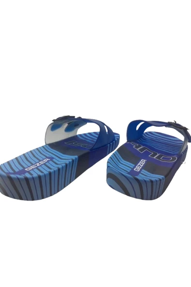 GEZER Erkek Lacivert-Mavi Çift Tokalı Kaymaz Taban Günlük Yürüyüş Terlik - 4