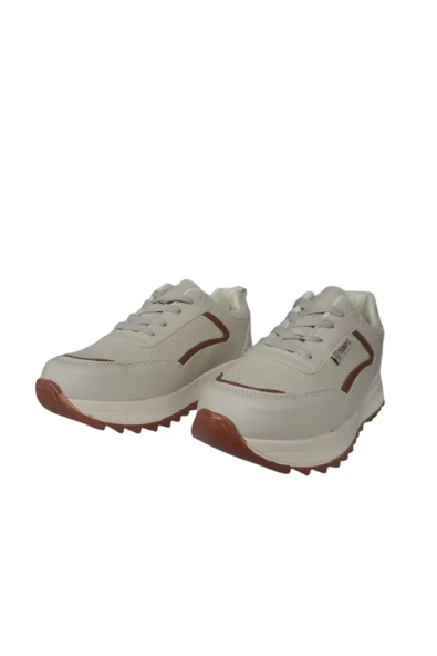 Tempo Kadın Krem-Kahve Cilt Ortopedik Taban Günlük Yürüyüş Ayakkabısı TMP036-95 - 5