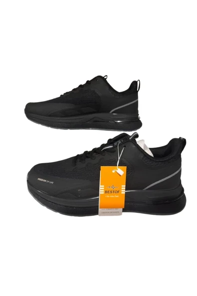 Best Of Erkek Siyah Ultra Hafif Ortopedik Taban Günlük Yürüyüş Ayakkabısı - Resim 2
