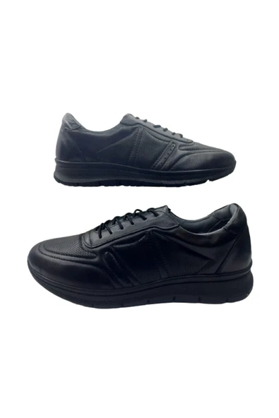 N S R Erkek Siyah Lastikli Deri Ortopedik Taban Günlük Şık Ayakkabı NSR421-98