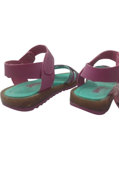 Şirin Bebe Kız Çocuk Cırtlı Su Yeşili Fuşya Günlük Şık Sandalet - 6