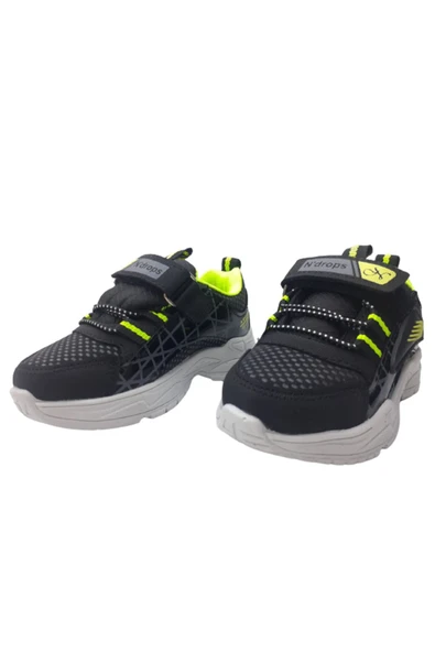 N Drops N.DROPS Erkek Çocuk Siyah-Fosfor Yeşili Işıklı Ortopedik Taban Günlük Spor Ayakkabı - Resim 4