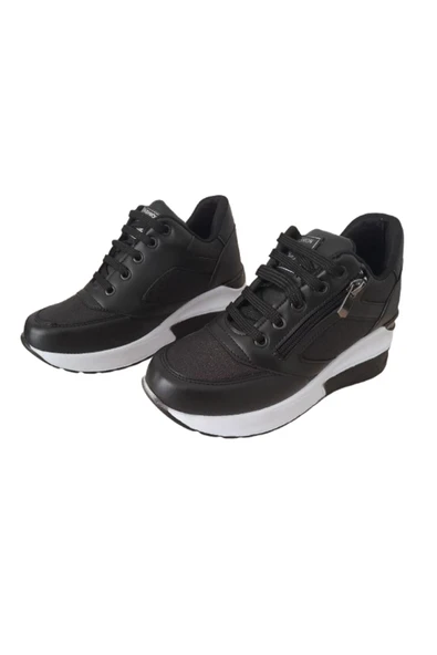 HİGH STEP High Step  Kadın Simli İçten Gizli Topuklu Şık Siyah Spor Ayakkababı - Resim 4