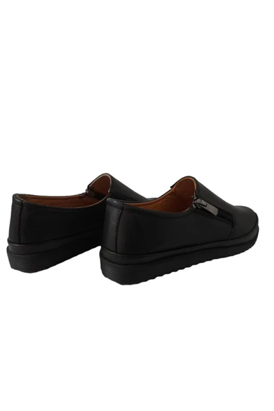 Humes Hand Made Humes Kadın Yüzde Yüz Hakiki Deri Günlük Şık Siyah Ayakkabı - Resim 4