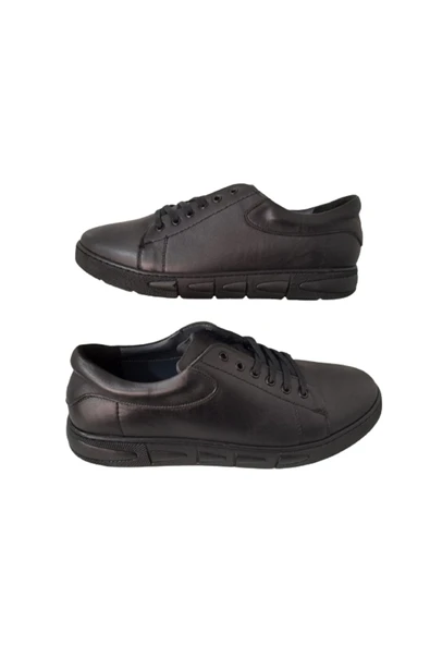 BEREN Siyah Düz Bağcıklı - Hakiki Deri Erkek Spor Ayakkabı ürün görseli
