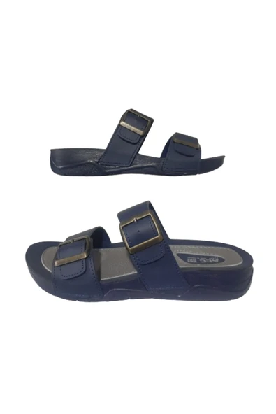 ALC Eren Erkek Lacivert Çift Tokalı Ortopedik Taban Günlük Şık Terlik alc210-77