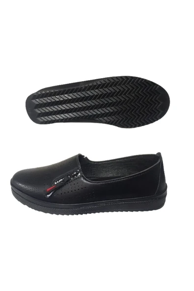 Ayzen Kadın Siyah Yandan Fermuarlı 4 Noktalı Ortopedik Taban Günlük Şık Babet ayznn65-081 - Resim 5