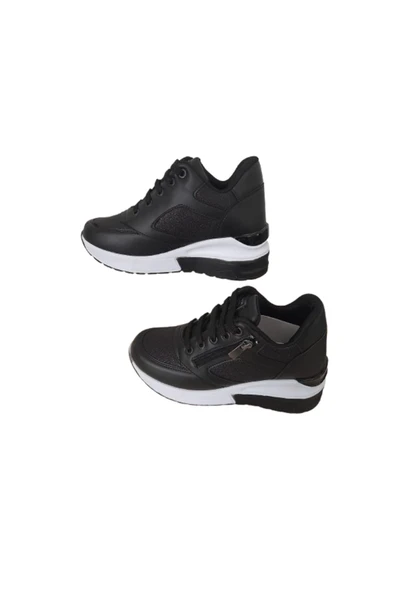 HİGH STEP High Step  Kadın Simli İçten Gizli Topuklu Şık Siyah Spor Ayakkababı - Resim 5