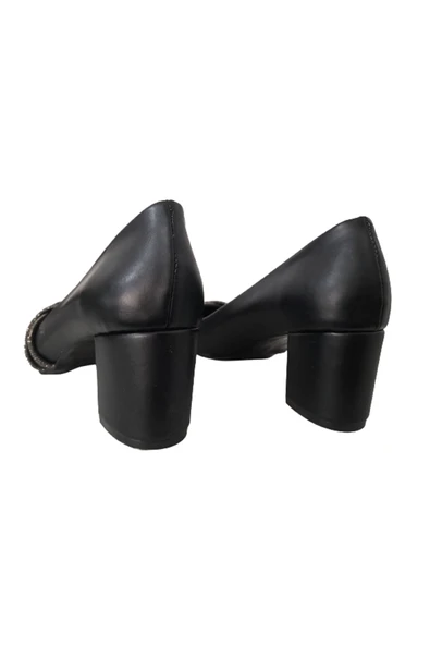 Lameira La Meira Siyah Kapalı Taşlı Kalın Alçak Topuklu Şık Ayakkabı - 5