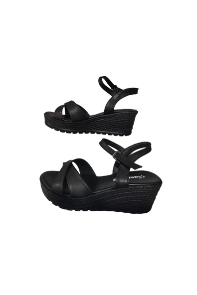 Şanzelize Şanzelize Şnz02-020 Kadın Siyah Dolgu Topuk Günlük Şık Sandalet - 5