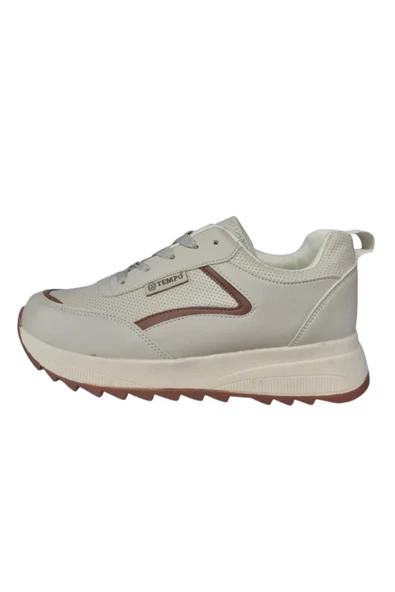 Tempo Kadın Krem-Kahve Cilt Ortopedik Taban Günlük Yürüyüş Ayakkabısı TMP036-95 - 2