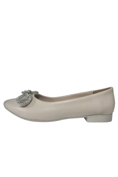 Shoes La Meira Shoes Kadın Krem Taş Fiyonklu Günlük Şık Babet Lmra210-663 - 4