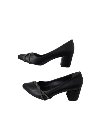 Lameira La Meira Siyah Kapalı Taşlı Kalın Alçak Topuklu Şık Ayakkabı - 4