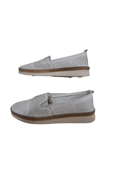 Mr.white MR. WHİTE % 100 Hakiki Deri ve El yapımı,Beyaz Renk Günlük Babet model - Resim 5