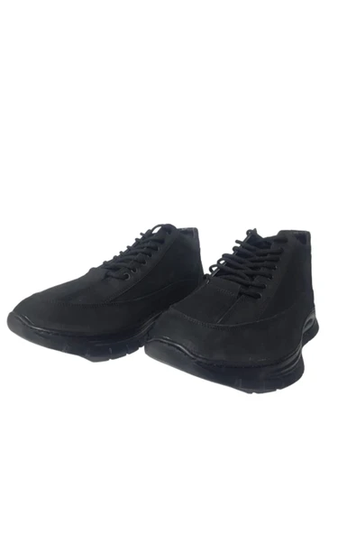 Golden Restfull Erkek Siyah Bağcıklı Hakiki Deri Ortopedik Kaymaz Taban Kısa Bot Ayakkabı RSTFLL440-00 - 2