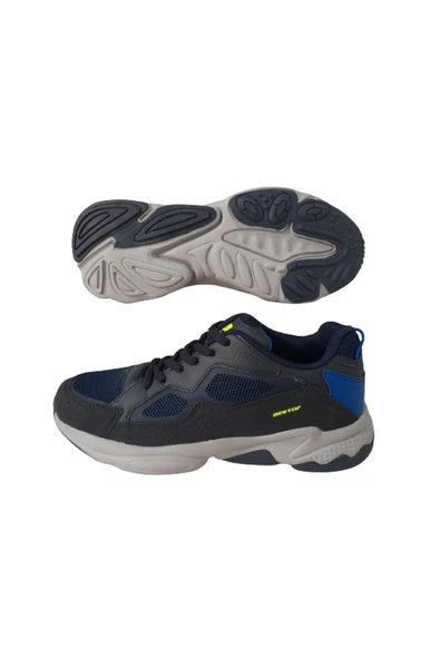 Best Of Bestof Lacivert Gri Fileli Hafif Erkek Koşu Yürüyüş Ayakkabısı - Resim 3