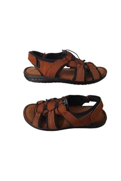 BEREN Erkek Taba Hakiki Deri Günlük Spor Şık Sandalet ürün görseli 1