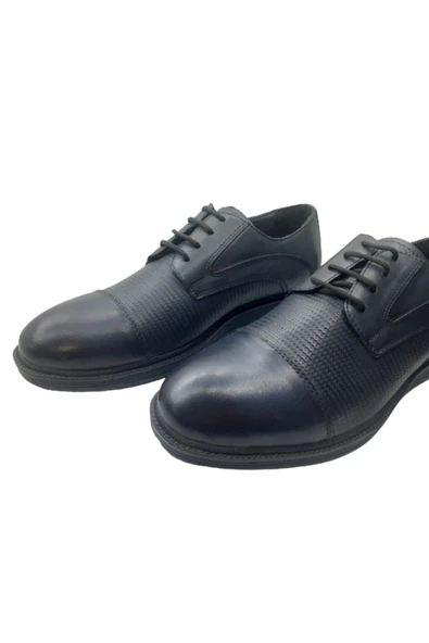 Golden Hakiki Deri Lacivert-Bağcıklı Günlük Şık Erkek Ayakkabı gldn2010 - 2