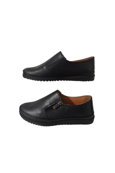 Humes Hand Made Humes Kadın Yüzde Yüz Hakiki Deri Günlük Şık Siyah Ayakkabı - Resim 2