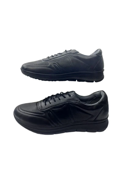 N S R Erkek Siyah Lastikli Deri Ortopedik Taban Günlük Şık Ayakkabı NSR421-98 - 3