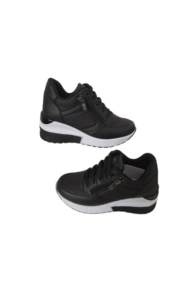 HİGH STEP High Step  Kadın Simli İçten Gizli Topuklu Şık Siyah Spor Ayakkababı ürün görseli