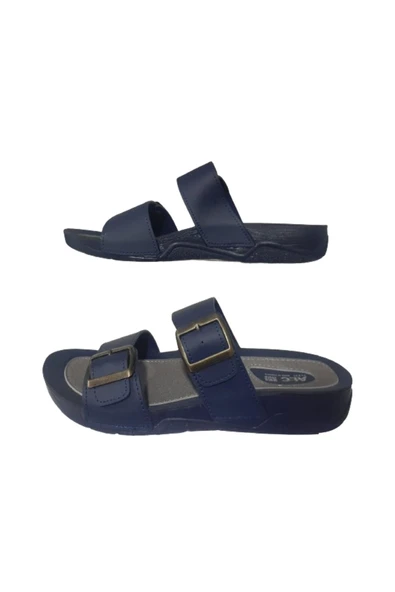 ALC Eren Erkek Lacivert Çift Tokalı Ortopedik Taban Günlük Şık Terlik alc210-77 - 3