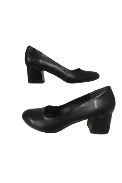 Nirvana Kadın Siyah Suni Deri Şık Ve Rahat Büyük Beden Topuklu Abiye Ayakkabı ürün görseli 1