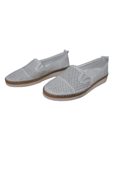 Mr.white MR. WHİTE % 100 Hakiki Deri ve El yapımı,Beyaz Renk Günlük Babet model - Resim 2