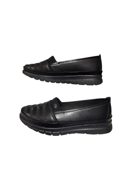 Ayzen Kadın Siyah Düz Taşlı Ortopedik Taban Günlük Şık Ayakkabı - Resim 3