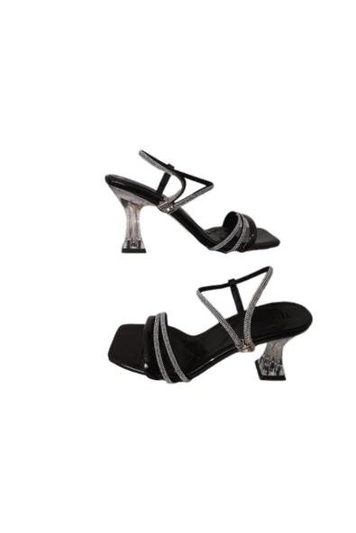 TARHAN kadın siyah-taşlı şık cam kadeh topuklu abiye ayakkabı ürün görseli