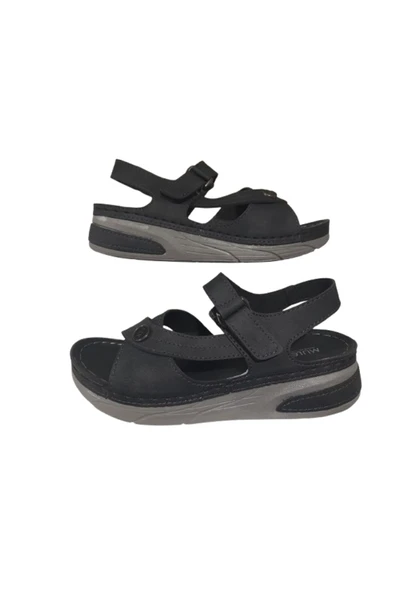 MULEX Siyah Cırtlı Anatomik Comfort Sandalet