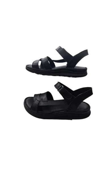 Mr.white Mr White Kadın Siyah Deri Ultra Hafif Ortopedik Taban Sandalet MR-W5922 - 3