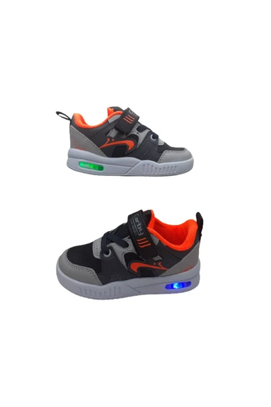 Carby Erkek Çocuk Füme-Turuncu Işıklı Ortopedik Taban Günlük Spor Ayakkabısı ürün görseli