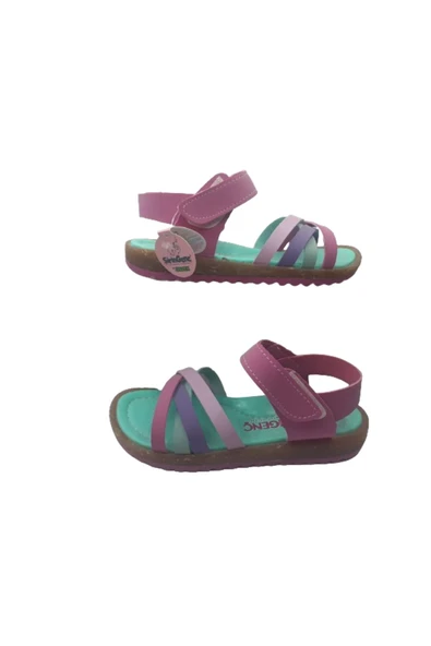 Şirin Bebe Kız Çocuk Cırtlı Su Yeşili Fuşya Günlük Şık Sandalet