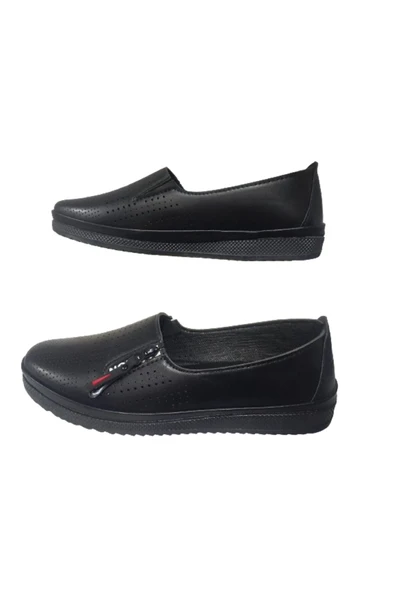 Ayzen Kadın Siyah Yandan Fermuarlı 4 Noktalı Ortopedik Taban Günlük Şık Babet ayznn65-081 - Resim 4