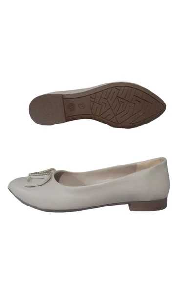 Shoes La Meira Shoes Kadın Krem V Tokalı Günlük Şık Babet Lmra310-23 - 5