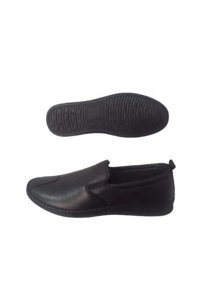 Golden Hakiki Deri Siyah-Lastikli Günlük Erkek Ayakkabı - Resim 4