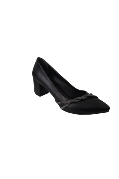 Lameira La Meira Siyah Kapalı Taşlı Kalın Alçak Topuklu Şık Ayakkabı - 3