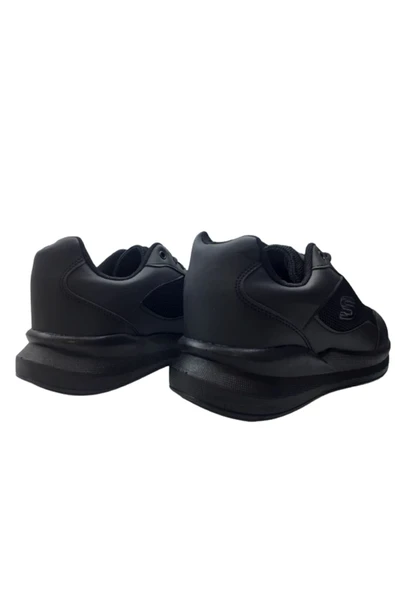 Somicks Unısex Siyah-Siyah Kaymaz Taban Ultra Hafif Bağcıklı Günlük Spor Ayakkabı - Resim 3