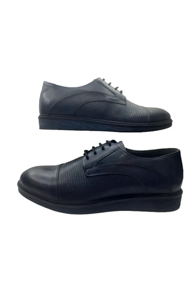 Golden Hakiki Deri Lacivert-Bağcıklı Günlük Şık Erkek Ayakkabı gldn2010