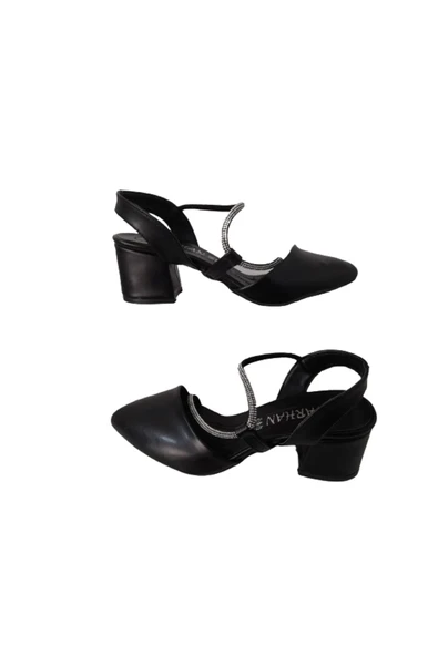 TARHAN kadın siyah-taşlı şık kalın topuklu abiye ayakkabı ürün görseli 1