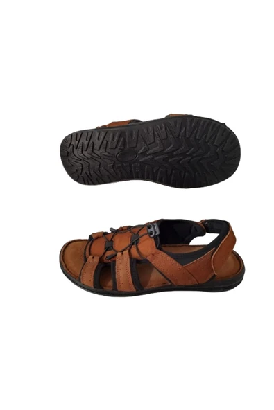 BEREN Erkek Taba Hakiki Deri Günlük Spor Şık Sandalet - Resim 4