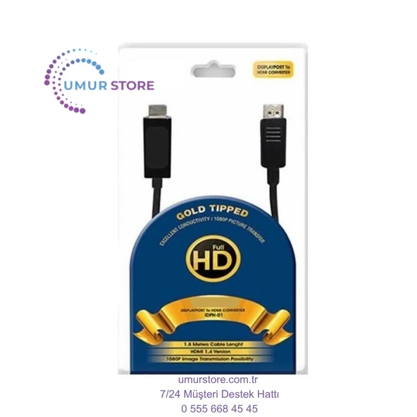 IDPH-18T Displayport To Hdmi Kablo 1.8mt ürün görseli 1