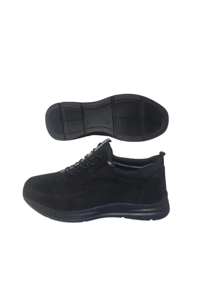 Golden Erkek Siyah Lastikli Hakiki Deri Ortopedik Kaymaz Taban Günlük Ayakkabı GLDNN039-00 - 5