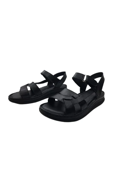 Mr.white Mr White Kadın Siyah Deri Ultra Hafif Ortopedik Taban Sandalet MR-W5922 - 2